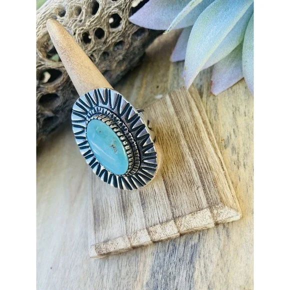 Navajo Royston Turquoise & Sterling Silver Ring Size 10